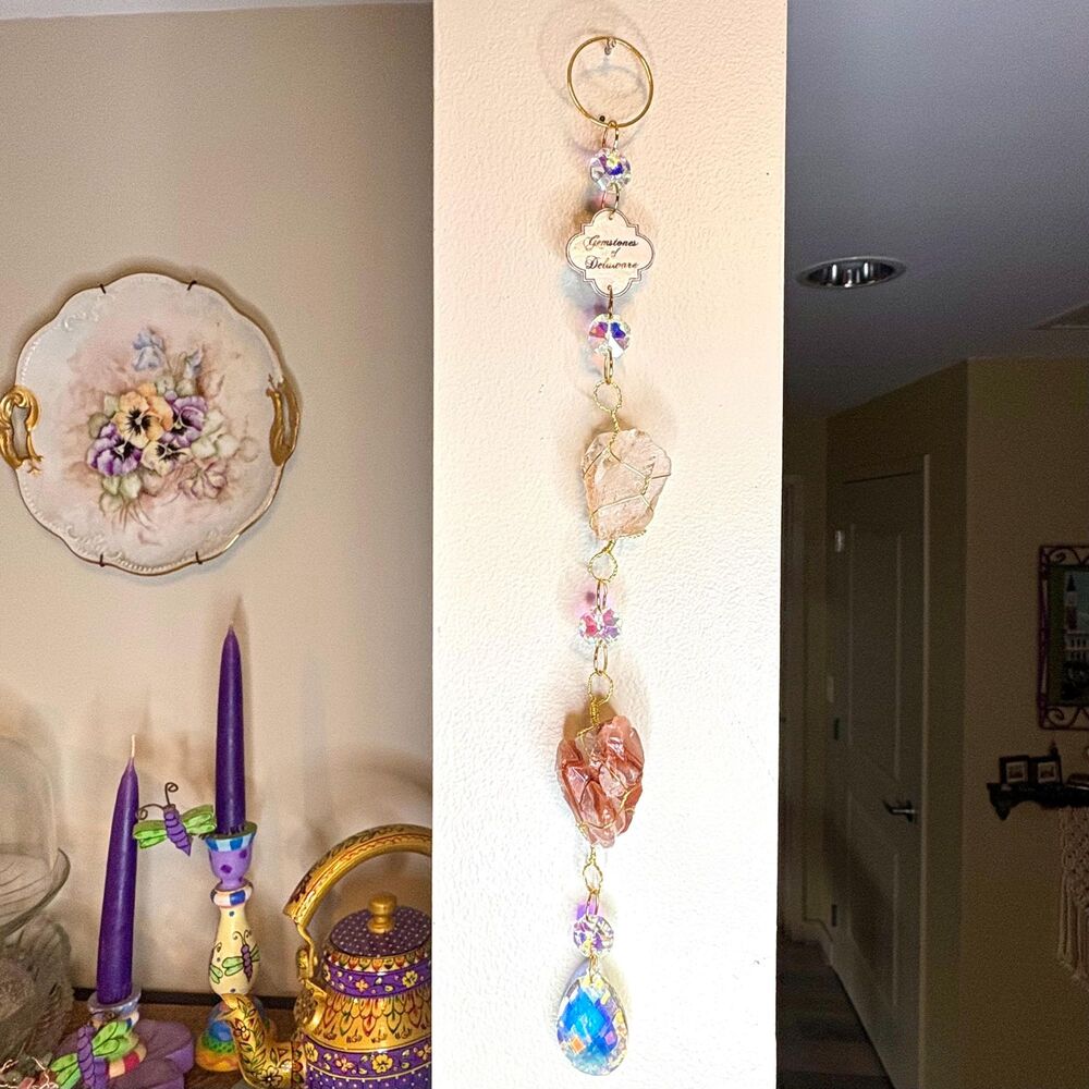 Quartz & Calcite Wall Hanging | Gemstones of Delaware | Red Inclusion Quartz |
